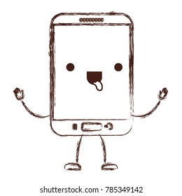 animated kawaii tablet device icon in monochrome blurred silhouette