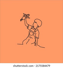 animated line drawing of a teenager playing with his doll