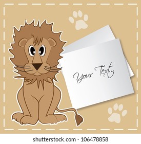 animated lion with blank paper for message