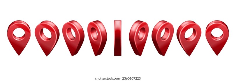 Animated location pin 3D icon. Rotating GPS locator symbol for maps navigation. Geolocation marker animation frames vector set of location symbol icon illustration