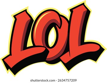 Animated "LOL" graphic design element. A fun, vibrant, and Cartoonish "LOL" text graphic, perfect for social media or merchandise.