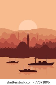 Animated magic Turkish city Istanbul landscape illustration