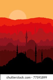 Animated magic Turkish city Istanbul landscape illustration