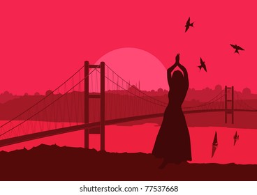 Animated magic Turkish country landscape illustration