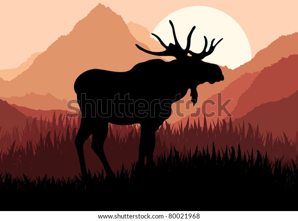 Animated Moose Wild Nature Landscape Illustration Stock Vector (Royalty ...