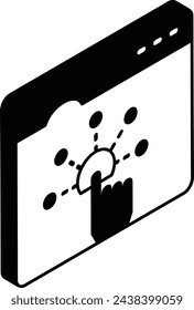 Animated navigation with touch isometric concept, native animating circle vector outline icon, Webdesign and Development symbol, user interface or graphic sign, website engineering stock illustration