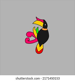 Animated parrot animal embroidery vector drawing