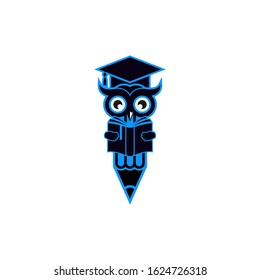 animated pencil owl that is reading, reflects an intelligence