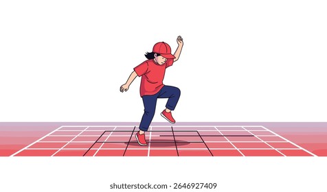 Animated Person Performing a Dynamic Dance Routine on a Grid Surface