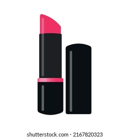 Animated Pink Lipstick in Black Tube for Make Up Icon Clipart Logo Vector in Isolated White Background Illustration Image