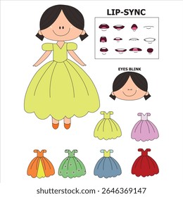 Animated Princess Doll with Various Dresses and Lip-Sync Frames