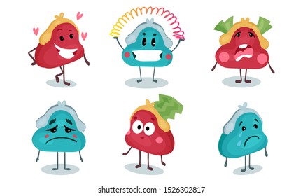 Animated Purses With Different Emotions Vector Illustrations Set