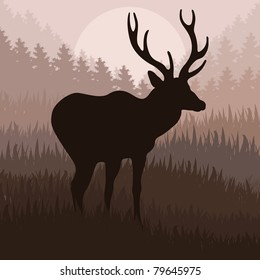 Animated Rain Deer In Wild Nature Landscape Illustration