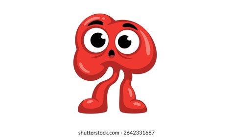 Animated Red Character with Big Eyes Stands Out on a Plain White Background