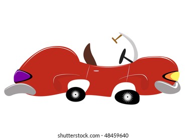 animated red convertible. Vector illustration