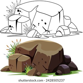 Animated rocks with faces in a natural setting