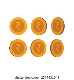 Animated rupee coins set turning around, designed for video games, apps, and motion graphics. Flat vector illustration.