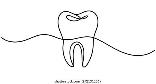 Dibujo animado del diente de dibujo de línea continua. Animación completa de una línea. 4K, dibujo animado del diente continuo del dibujo de una línea. Anuncio de campaña. Cuida los dientes.