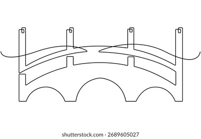 Animated self drawing of one continuous line draw Brooklyn Bridge landmark.