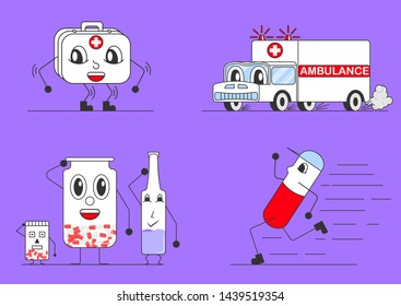 Animated set of items needed for first aid