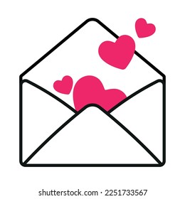 Animated Simple Love Letter in Open Envelope for romance love mail, message with Heart Inside Icon Vector Illustration Sticker Doodle for Element Decoration Isolated on White Background