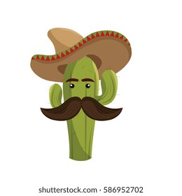 animated sketch cactus with mexican hat and moustache