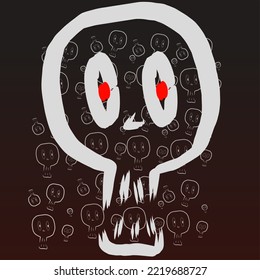 animated skull face with white brown skull background for stickers or other needs