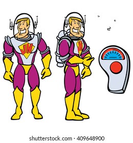 An animated space man with a jet pack & helmet 3 extra mouth expressions and a remote control 
