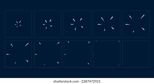Animated sparkle or shine effect. Game sprite animation sheets with vector burst and light flashes of firework, firecracker and star explosion. Cartoon light effect with rays animation sequence