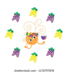 Animated Sun With Grapes And A Glass Of Wine