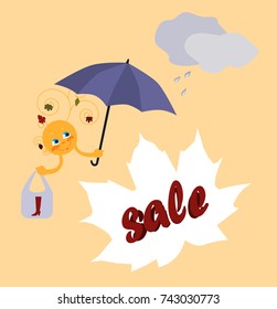 Animated sun with an umbrella and a bag