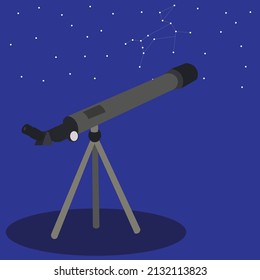 Animated Telescope On A Starry Sky Background. The Constellation Canis Major Among The Stars