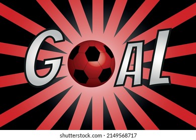 Animated text celebrating a goal in red color, with a ball, banner and sale promotion poster