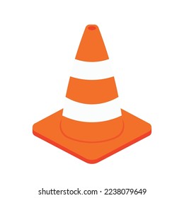 Animated Traffic Cone Warning in Street for Web Design Isolated on White Background