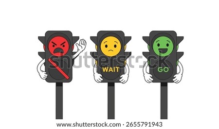 Animated traffic signals showing different emotions and actions for drivers and pedestrians