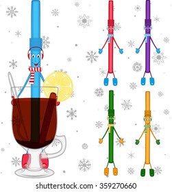 Animated tubule for a cocktail. Vector illustration