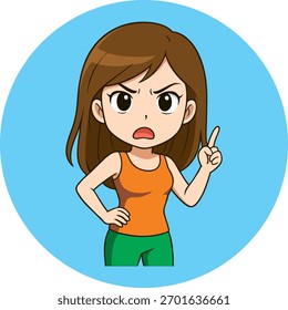 Vector animado de una niña dando una advertencia, archivo EPS de alta resolución
