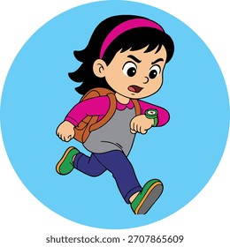 Vector animado de una niña corriendo a la escuela, archivo EPS de alta resolución