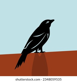 Animated vector illustration of a black bird on a brown blue background