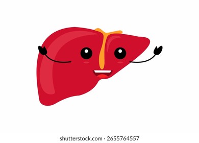
Ilustración vectorial animada de una Imagen de archivo y símbolo para el Día Mundial contra la Hepatitis. Plantilla para usar en logotipos, fondos, fondos y más. Vector Imagen de un hígado con ojos, boca y mano.
