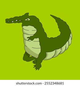 animated vector illustration of a walking crocodile with peace hands