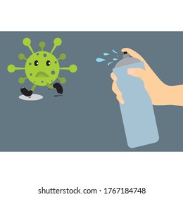 animated virus vector characters who are frightened by disinfecting fluids