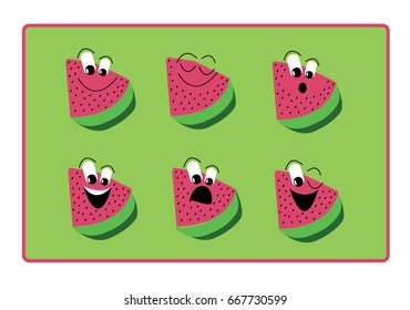 Animated watermelon different expressions.