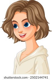 Animated woman with short brown hair smiling