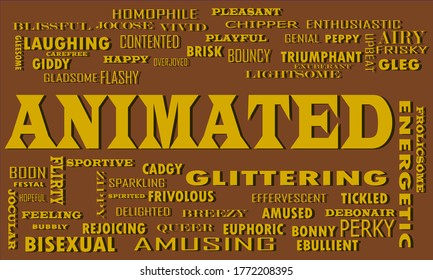 Animated word presents human relation cause displayed with multiple related terminology on brown color vector abstract background. 