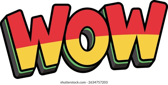 Animated "WOW" graphic design element. A fun, vibrant, and Cartoonish "WOW" text graphic, perfect for social media or merchandise.