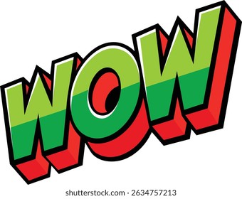 Animated "WOW" graphic design element. A fun, vibrant, and Cartoonish "WOW" text graphic, perfect for social media or merchandise. 