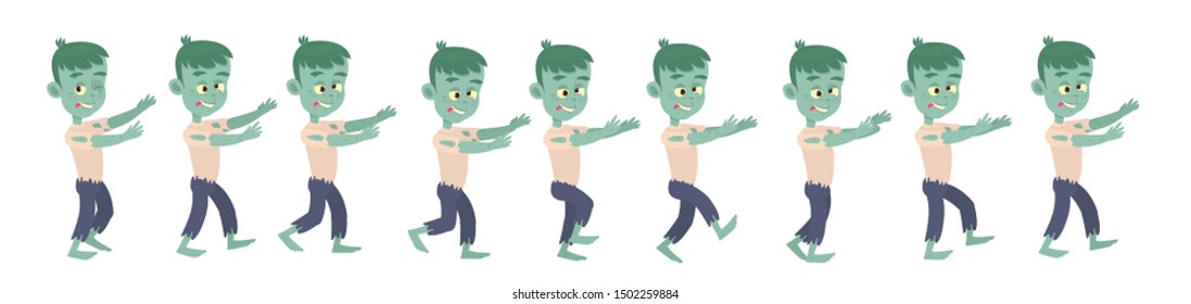 Animation of a 2D zombie or monster character walking for Halloween.
