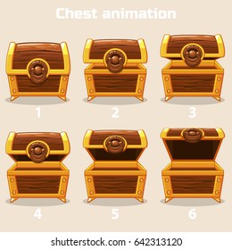 Animation Antique Old Box, Step By Step Open And Closed Wooden Treasure Chest