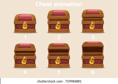 Animation Antique Old Box, Step By Step Open And Closed Wooden Treasure Chest